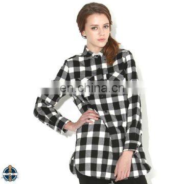 T-WSS502 Women's Clothing with Pockets Long Plaid Flannel Shirts