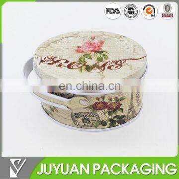New style empty cute small flat round cookie tin box can with handle
