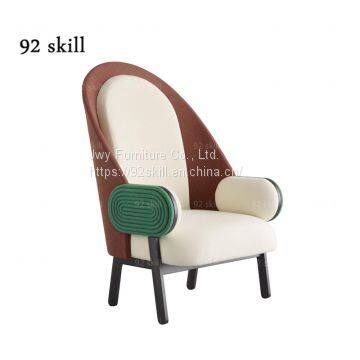 Nordic simple single family hotel villa armchair, moon solid wood sofa chair