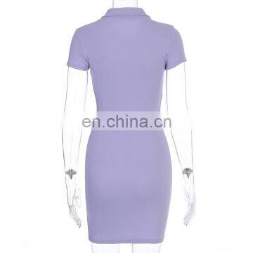 2020 Hot Sale Buttoned Hip Skirt Sexy Women's Short Sleeve Lapel Shirt Dress photo-6