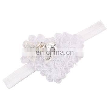 Pink Red Heart Shape Rose Flowers With Sequins Bows Rhinestones Chiffon Soft Hair Bands Girls Headbands Accessories Valentines photo-4