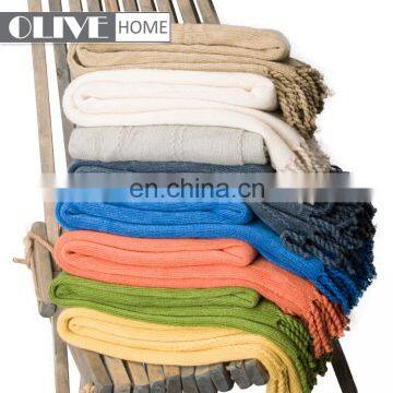 Recycling Cable Tricot Knit Throw Blanket With Tasseled Ends photo-3
