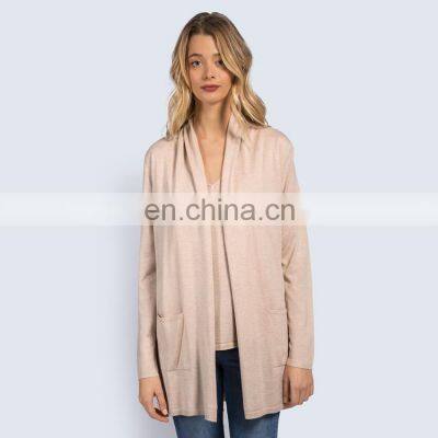 Womens open front plain knit long pattern cardigan with pockets