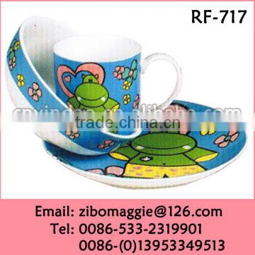 Zibo Manufacture Daily Used Tableware Porcelain Breakfast Tea Set with Cartoon Print for Children