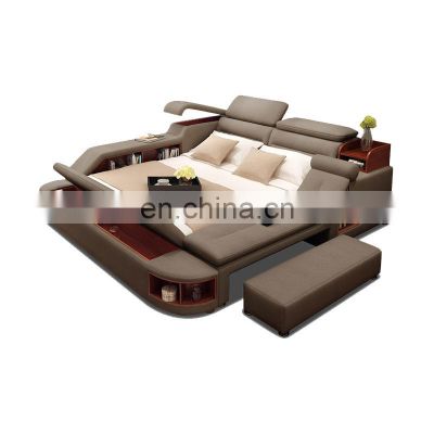 modern smart bed design genuine leather king size camas soft bed frame with extra storage