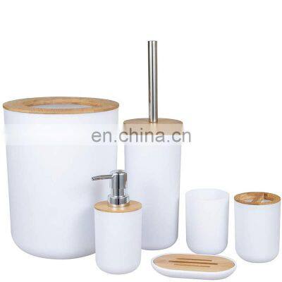 Stock Bathroom Accessories Bamboo Bathroom Soap Dispenser Set Bathroom Toothbrush Holder Set photo-2