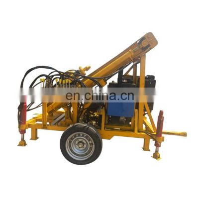 Trailer mounted water swivel borehole drilling rig double motors hydraulic core rotary drilling rig 300m