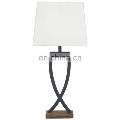 Customized Modern simple hotel villa high-end bedroom table lamp living room study metal & fabric table lamp with wooden base