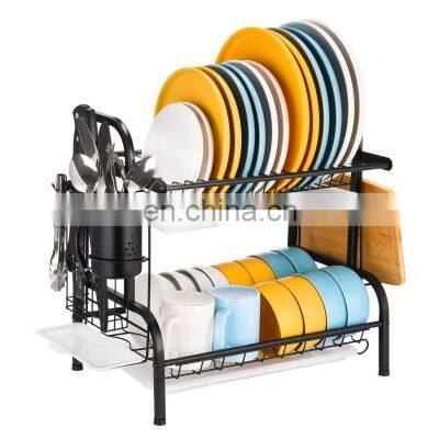 2 Tier Stainless Steel Dish Rack Kitchen Counter Organizer Large Rust-Proof Dish Drying Drainer Rack with Drainboard