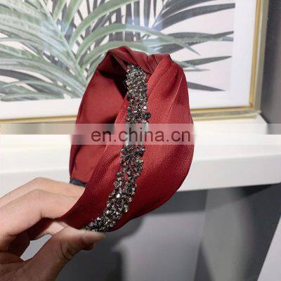 New Fashion Rhinestone Hairband Women Solid Wide Side Headband Middle Knot Turban Girls Autumn Winter Hair Accessories Headwear photo-5
