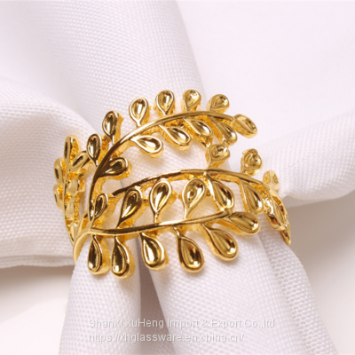 Gold Plated Open Napkin Ring With Unique Leaf Design