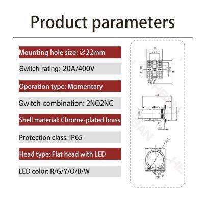 Ip65 22mm Flat Head Dot Illumination 1NO 1NC 12v Waterproof Push Button on off Switch Reset photo-2