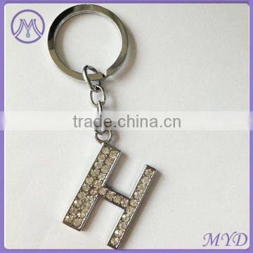alphabet letters H key chain with rhinestone paved