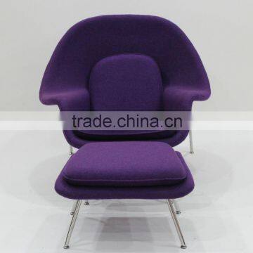 Replica Relaxing Fiberglass Materail Stainless Steel Frame Wool Fabric Womb Chair With Ottoman by Eero Saarinen photo-2