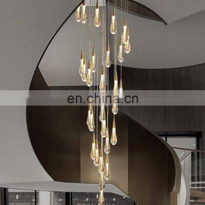 Customizable modern stairs chandelier pendant light villa rotating staircase light long k9 crystal chandelier