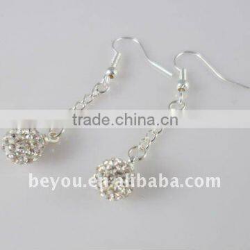 8MM Clear Disco Paved Shinny Dangle Ball Earring with Chain