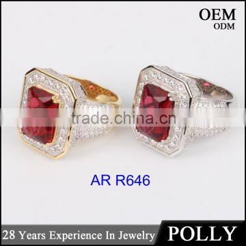 Factory price hip hop jewelry 925 silver CZ red ruby ring for men