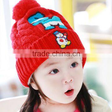 2015 Newest Letter SM Snowman Style Polar Fleece Inside Wool Knitted Baby Girl Winter Cap Quality Choice