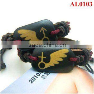 Fashion Lovers Bracelets with hemp and cords connecting genuine leather and wing patterns engraved ox bones AL0103