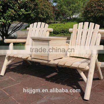 wooden outdoor bench with cooler