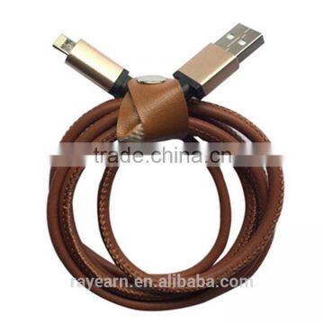 REYON 2016 new arrival 2 in1 1M usb cable with leather cover with one head two function charge for iPhone&android