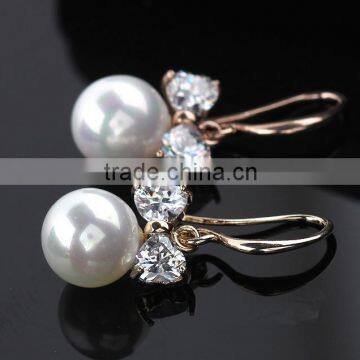 High Qulity Round Pearl With Butterlfy Zircon Gold Plated Earrings Elegant Fashion Bijoux Jewelry photo-2