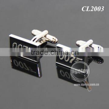 Fashion Men Black Desing Business Gentlemen Luxury Enamel Number 007 Engraved Metal Custom Made Cufflinks photo-2