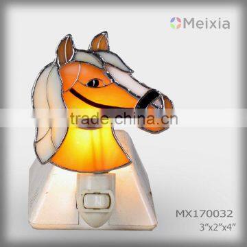 MX170032 hot sale tiffany style horse stained glass plug in night light