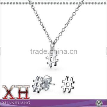 Xuan Huang 925 Sterling Silver Hashtag Necklace Earring Set