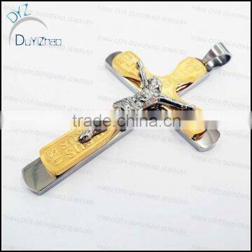 gold mixed steel mens western cross pendant