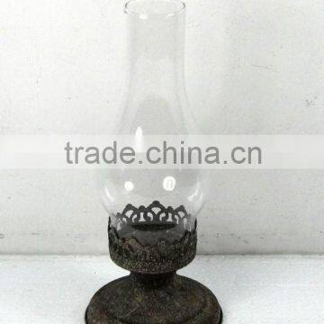 DIA12.5CM metal candle holder w/hurricane glass