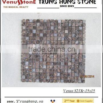 15*15 Dark Emperador Split Face Marble Mosaic Tiles