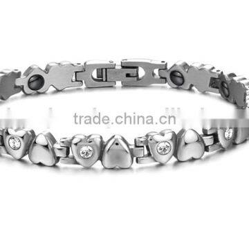 2016 Style bio magnetc bracelet titaniun steel bracelet with heart bead and rhinestone