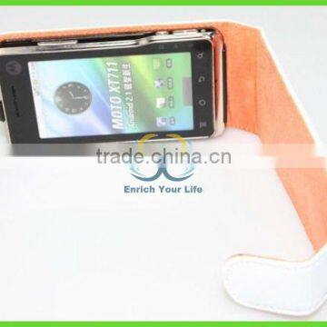 pure white genuine leather wallet cover for moto