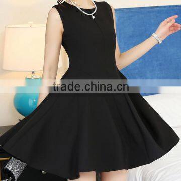 Women's Sleeveless Solid Fit and Flare A Line Dress Black Color Quick Ship OEM Type ODM Manufacturer Clothes Factory Guangzhou