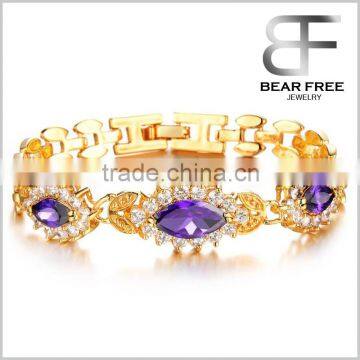 Fashion Gold Plated Charm Women's Bracelet Luxury Purple Cz Wristband Bride Gifts