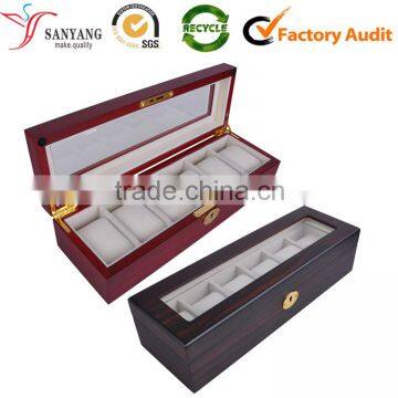 High varnish window key 6 watches MDF painting gold ironware metals watch storage box