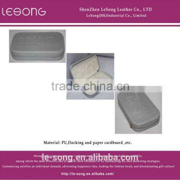 silver leather Jewelry Boxes with ribbon for ring