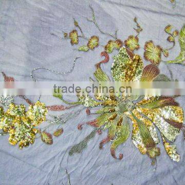 Spangle floral beaded sequin huge floral organza knitted embroidery fabric(BYH3113)