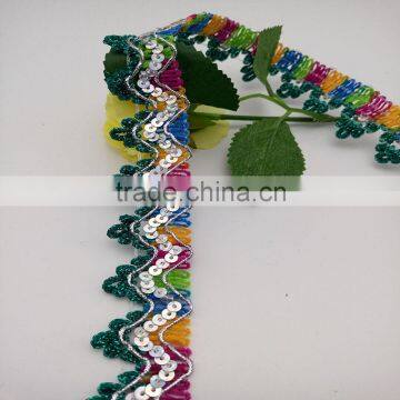 colorful chenille green unilateral three flowers silver sequin braid trim