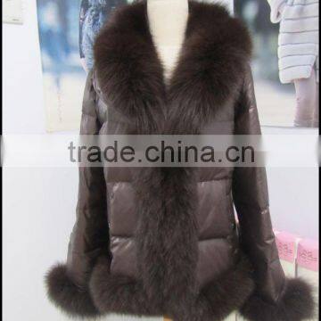 ladies down jacket with fox fur trim and fox fur collar