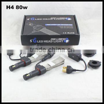 80W Cre e H4 G5 Fanless 12V 24V LED Headlight H4 High Low Beam LED Head Lamp Bulb Headlight 5000lm H4 LED Headlight Bulbs