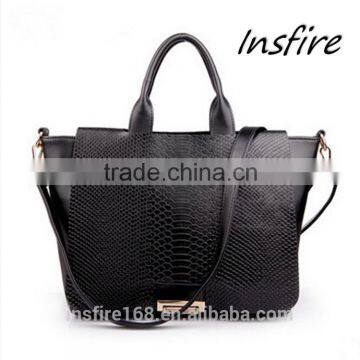 2016 Woman PU Leather Bags Black New Design Fashion Handbag