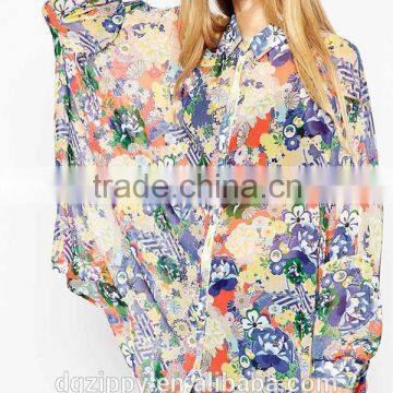 2015 New Latest Printed Blouse Designs Long Sleeve Oversized Kimono Blouse photo-4