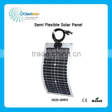 Hot Sale 20W Flexible Solar Panel for 12V Battery Monocrystalline Silicon Semi Flexible Solar PV Module