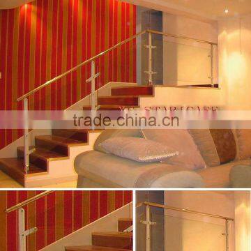 Indoor Wood Balustrade Tempered Glass YG-B33