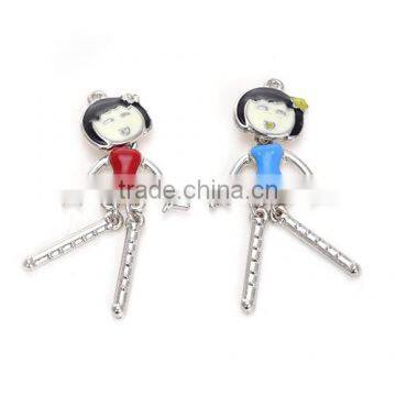 200pcs Red Blue Enameled Zinc Alloy pendants Happy Girl trendy jewelry necklace charm sweater chain pendants