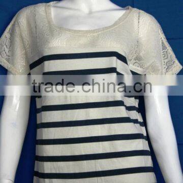 Crocheted printed stripes fashion blouse women shirt model