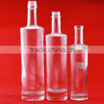 Hot sale clear Cylinder 375ml 500ml 750ml wine bottle black metal cap vodka bottle wholesale