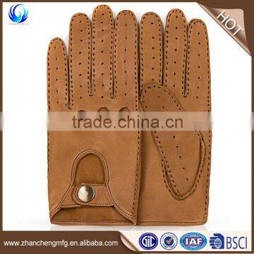 Classic mens fashion brown sheepskin leather driving gloves